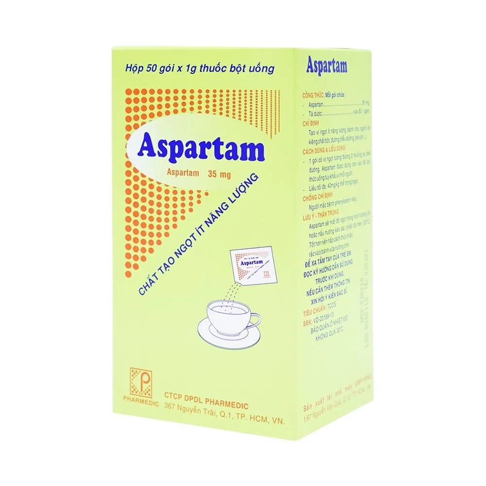 Hình ảnh Thuốc bột Aspartam Pharmedic tạo vi ngọt ít năng lượng dành cho người béo phì, tiểu đường (50 gói x 1g)