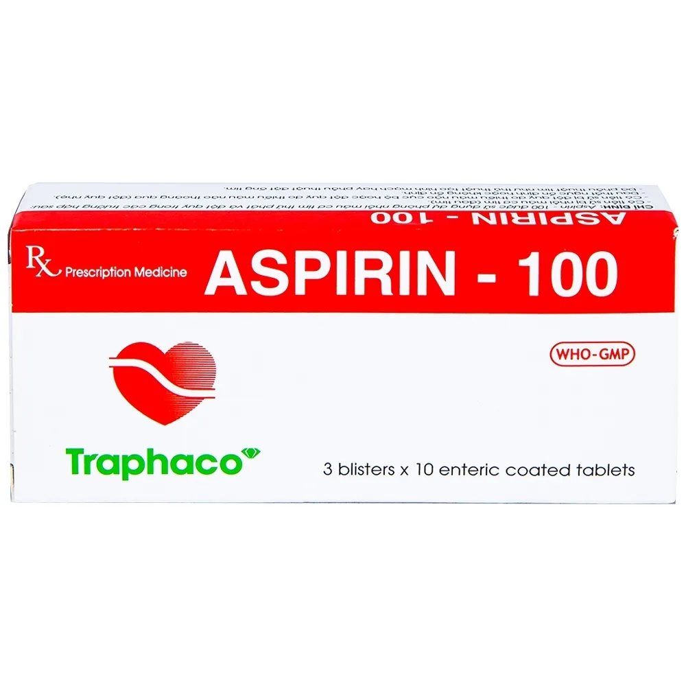 Hình ảnh Thuốc Aspirin 100mg Traphaco phòng ngừa nhồi máu cơ tim, đột quỵ (3 vỉ x 10 viên)