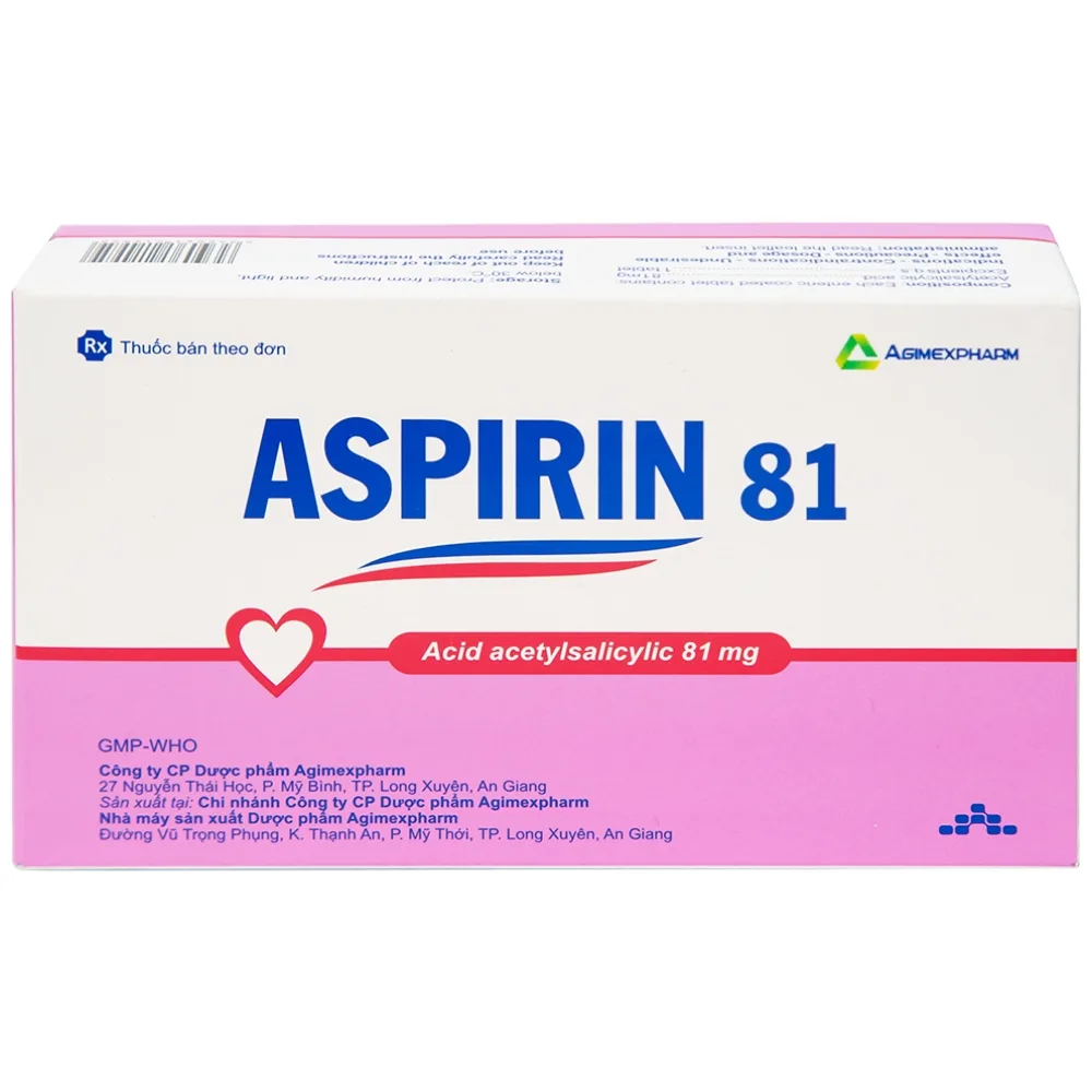 Hình ảnh Thuốc Aspirin 81 Agimexpharm phòng ngừa nhồi máu cơ tim, đột quỵ (20 vỉ x 10 viên)