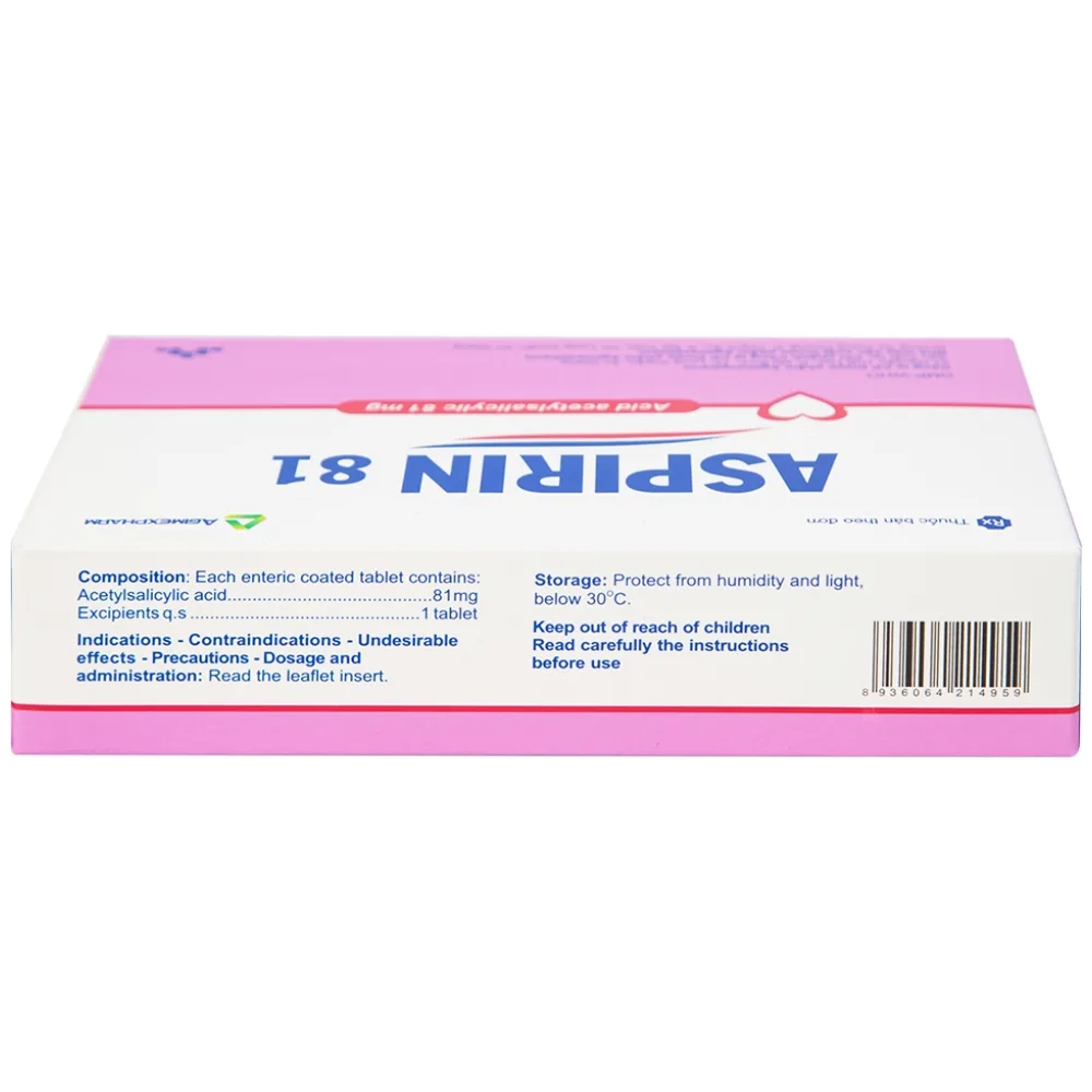 Hình ảnh Thuốc Aspirin 81 Agimexpharm phòng ngừa nhồi máu cơ tim, đột quỵ (20 vỉ x 10 viên)