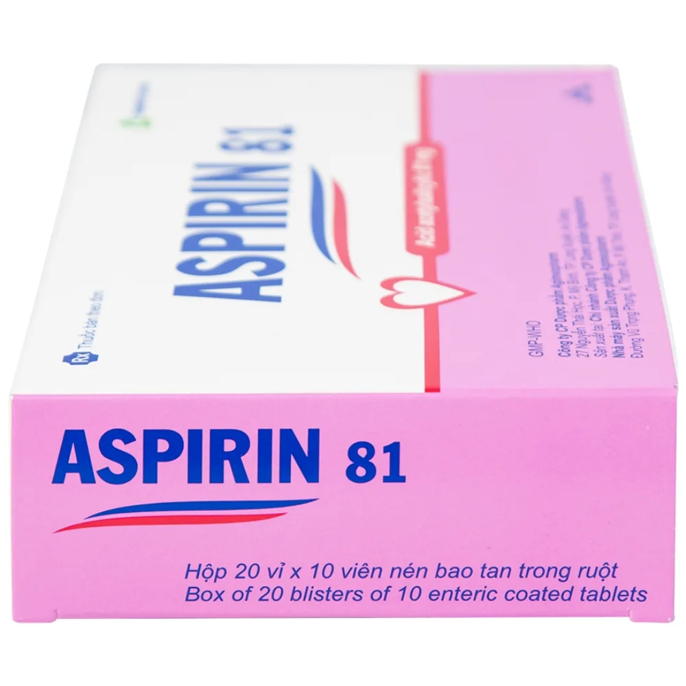 Hình ảnh Thuốc Aspirin 81 Agimexpharm phòng ngừa nhồi máu cơ tim, đột quỵ (20 vỉ x 10 viên)