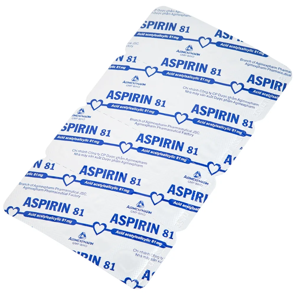 Hình ảnh Thuốc Aspirin 81 Agimexpharm phòng ngừa nhồi máu cơ tim, đột quỵ (20 vỉ x 10 viên)