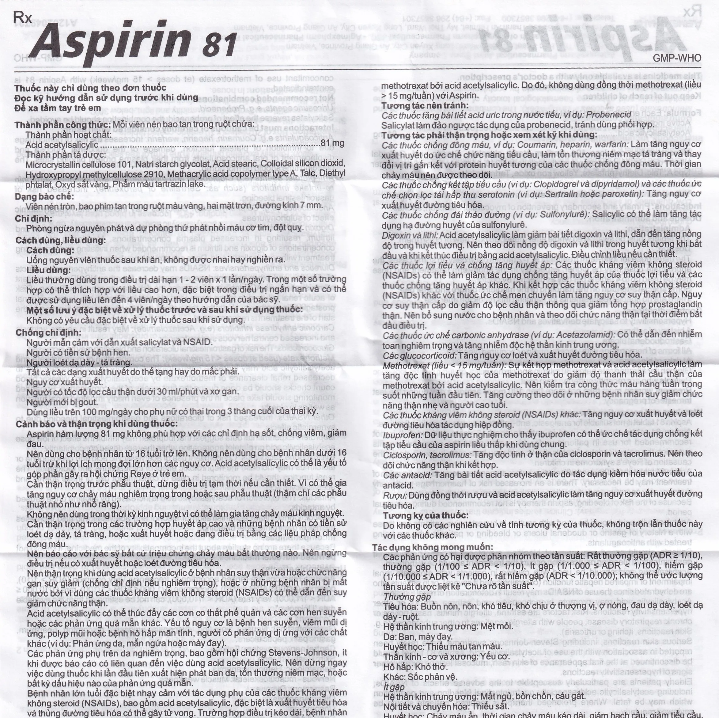 Hình ảnh Thuốc Aspirin 81 Agimexpharm phòng ngừa nhồi máu cơ tim, đột quỵ (20 vỉ x 10 viên)