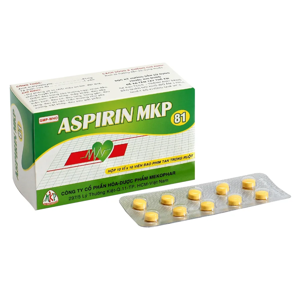 Hình ảnh Thuốc Aspirin MKP 81 Mekophar phòng ngừa nhồi máu cơ tim, đột quỵ (10 vỉ x 10 viên)