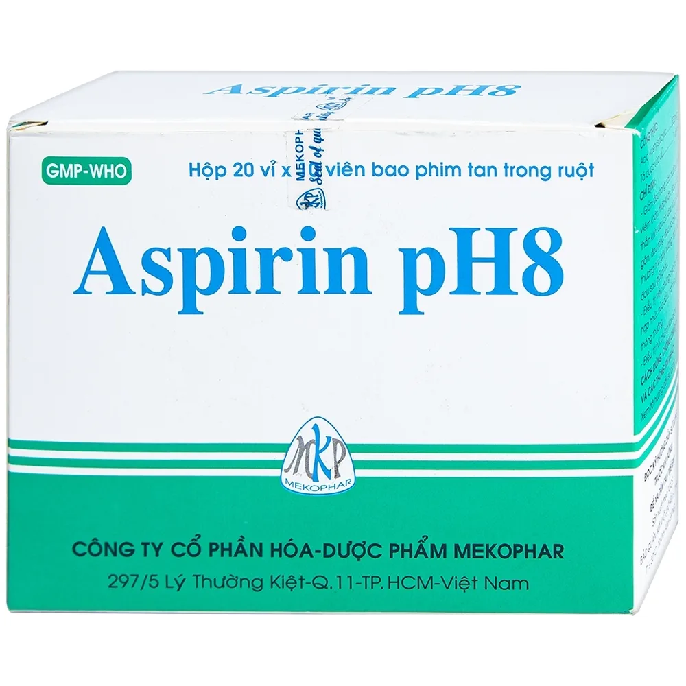 Hình ảnh Thuốc Aspirin pH8 Mekophar giảm cơn đau nhẹ và vừa, hạ sốt (20 vỉ x 10 viên)