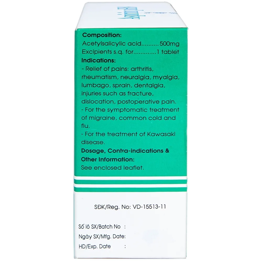 Hình ảnh Thuốc Aspirin pH8 Mekophar giảm cơn đau nhẹ và vừa, hạ sốt (20 vỉ x 10 viên)