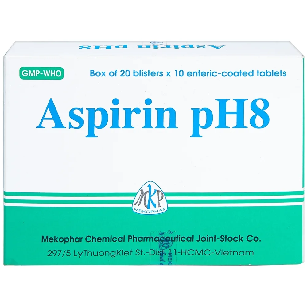 Hình ảnh Thuốc Aspirin pH8 Mekophar giảm cơn đau nhẹ và vừa, hạ sốt (20 vỉ x 10 viên)