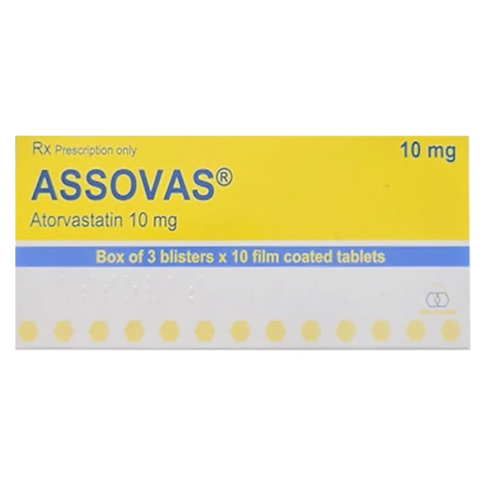 Hình ảnh Thuốc Assovas 10mg Assopharma điều trị tăng cholesterol máu nguyên phát (3 vỉ x 10 viên)