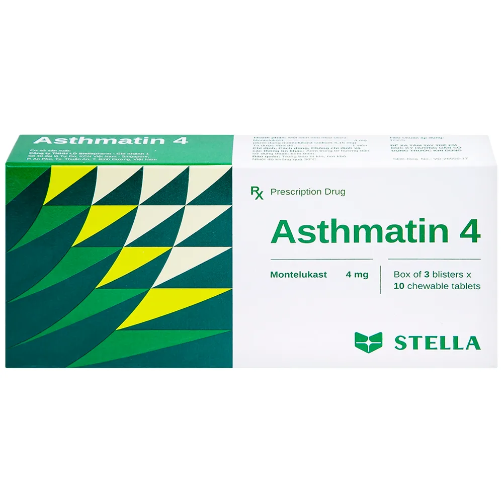 Hình ảnh Viên nhai Asthmatin 4 Stella phòng và điều trị hen suyễn, giảm viêm mũi dị ứng (3 vỉ x 10 viên)