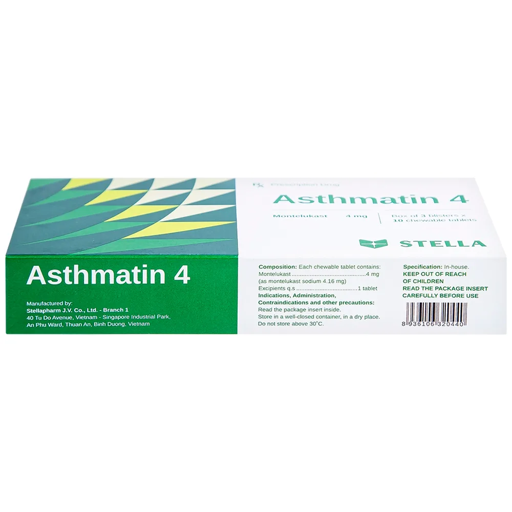 Hình ảnh Viên nhai Asthmatin 4 Stella phòng và điều trị hen suyễn, giảm viêm mũi dị ứng (3 vỉ x 10 viên)