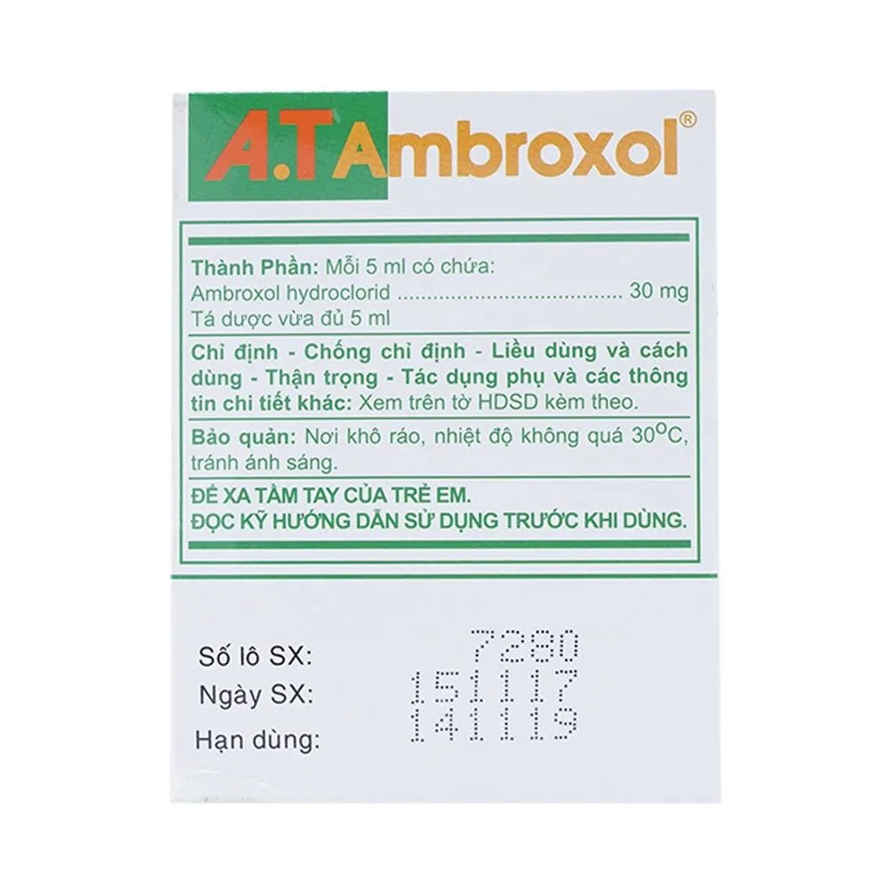 Hình ảnh Dung dịch uống A.T Ambroxol 30mg An Thiên làm loãng nhầy trong bệnh viêm phế quản, hen phế quản (30 ống x 5ml)
