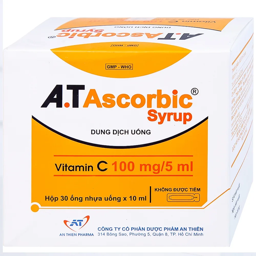 Hình ảnh Siro A.T Ascorbic An Thiên bổ sung vitamin C, phòng và điều trị bệnh scorbut (30 ống x 10ml)