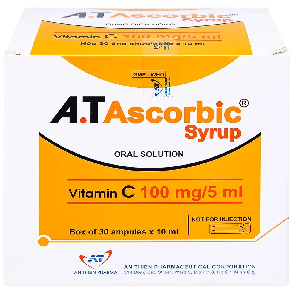 Hình ảnh Siro A.T Ascorbic An Thiên bổ sung vitamin C, phòng và điều trị bệnh scorbut (30 ống x 10ml)