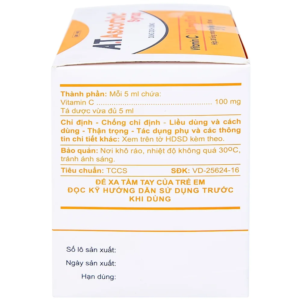 Hình ảnh Siro A.T Ascorbic An Thiên bổ sung vitamin C, phòng và điều trị bệnh scorbut (30 ống x 10ml)