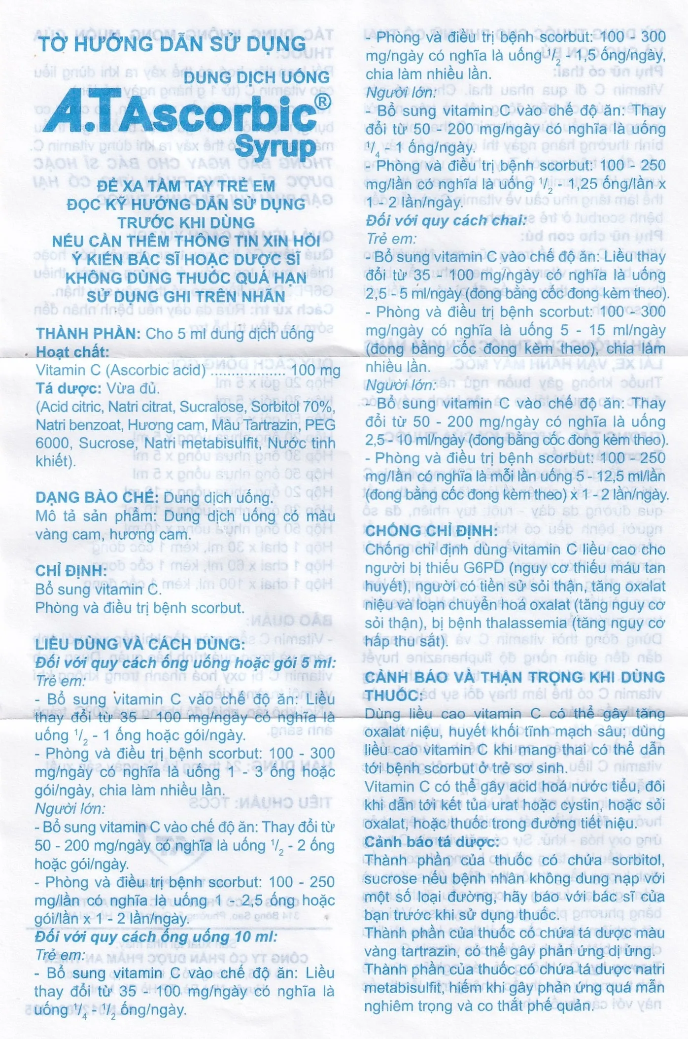 Hình ảnh Siro A.T Ascorbic An Thiên bổ sung vitamin C, phòng và điều trị bệnh scorbut (30 ống x 10ml)