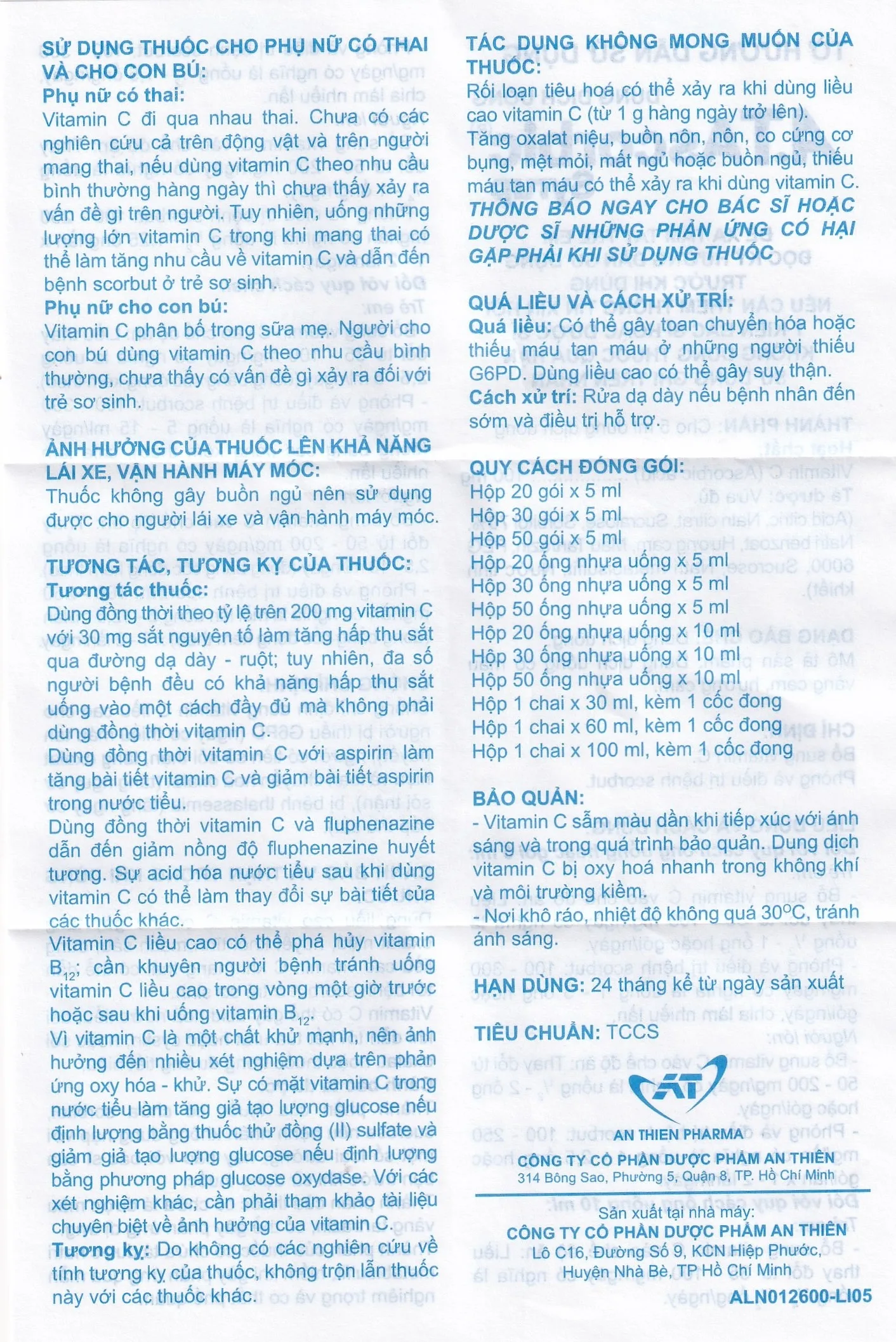 Hình ảnh Siro A.T Ascorbic An Thiên bổ sung vitamin C, phòng và điều trị bệnh scorbut (30 ống x 10ml)