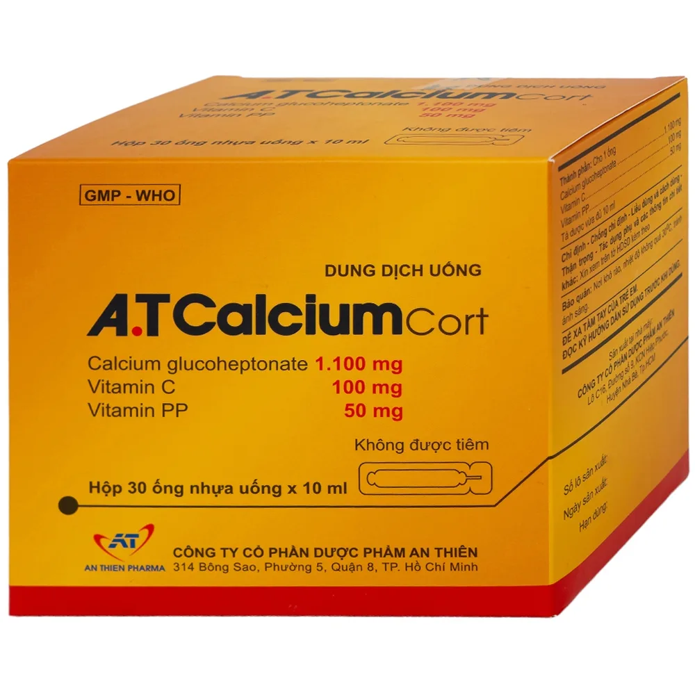 Hình ảnh Dung dịch uống A.T Calcium Cort An Thiên bổ sung vitamin và khoáng chất cho cơ thể (30 ống x 10ml)