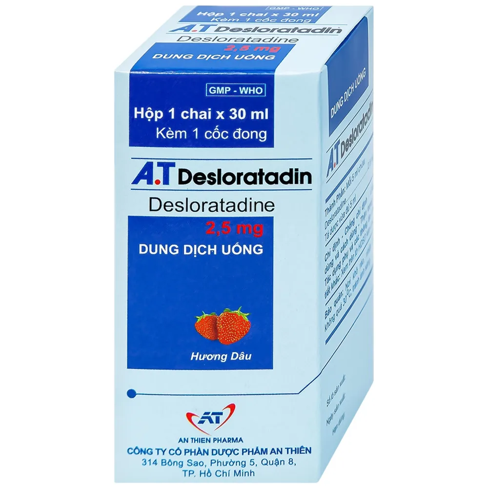 Hình ảnh Dung dịch uống A.T Desloratadin An Thiên hương dâu giảm triệu chứng viêm mũi dị ứng, mày đay (30ml)