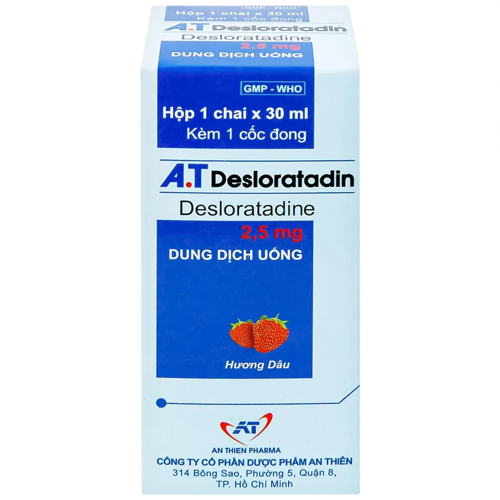 Hình ảnh Dung dịch uống A.T Desloratadin An Thiên hương dâu giảm triệu chứng viêm mũi dị ứng, mày đay (30ml)