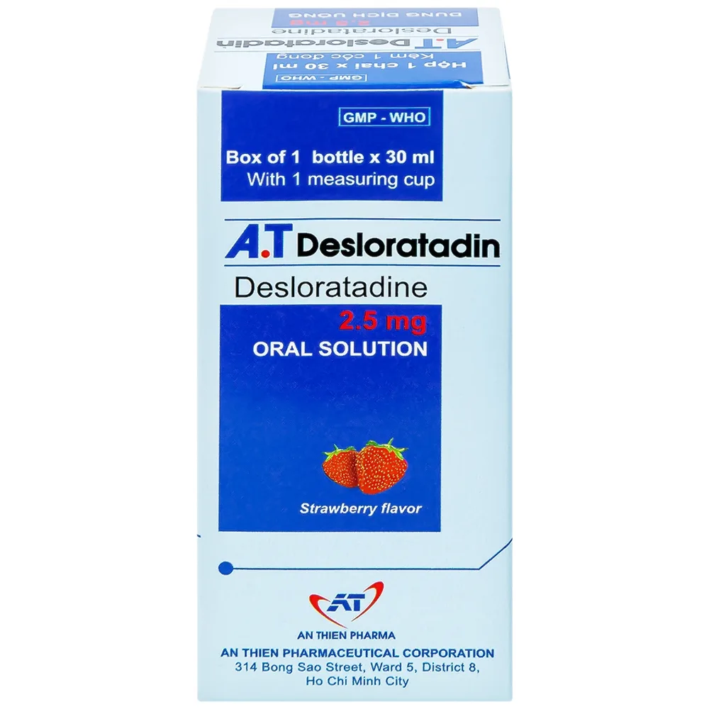 Hình ảnh Dung dịch uống A.T Desloratadin An Thiên hương dâu giảm triệu chứng viêm mũi dị ứng, mày đay (30ml)