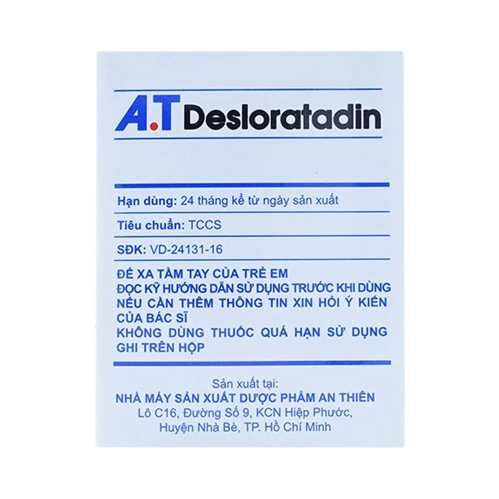 Hình ảnh Dung dịch uống A.T Desloratadin 2.5mg An Thiên giảm viêm mũi dị ứng, nổi mày đay mạn tính (30 ống x 5ml)