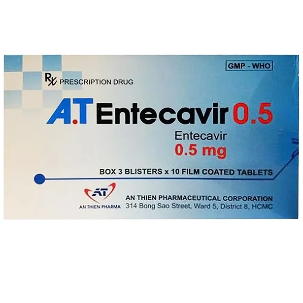 Hình ảnh Thuốc A.T Entecavir 0.5mg An Thiên điều trị viêm gan B mạn tính (3 vỉ x 10 viên)