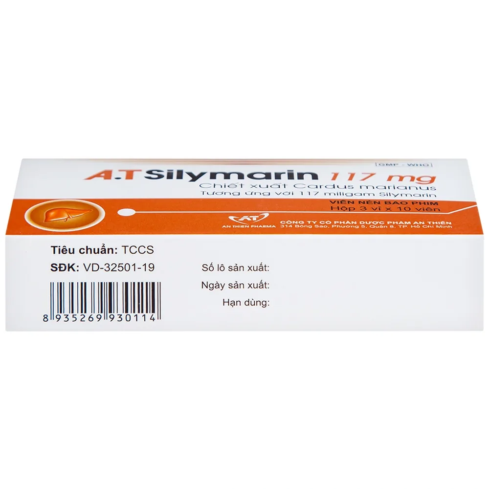 Hình ảnh Thuốc A.T Silymarin 117mg An Thiên hỗ trợ điều trị bệnh viêm gan mạn tính, xơ gan (3 vỉ x 10 viên)