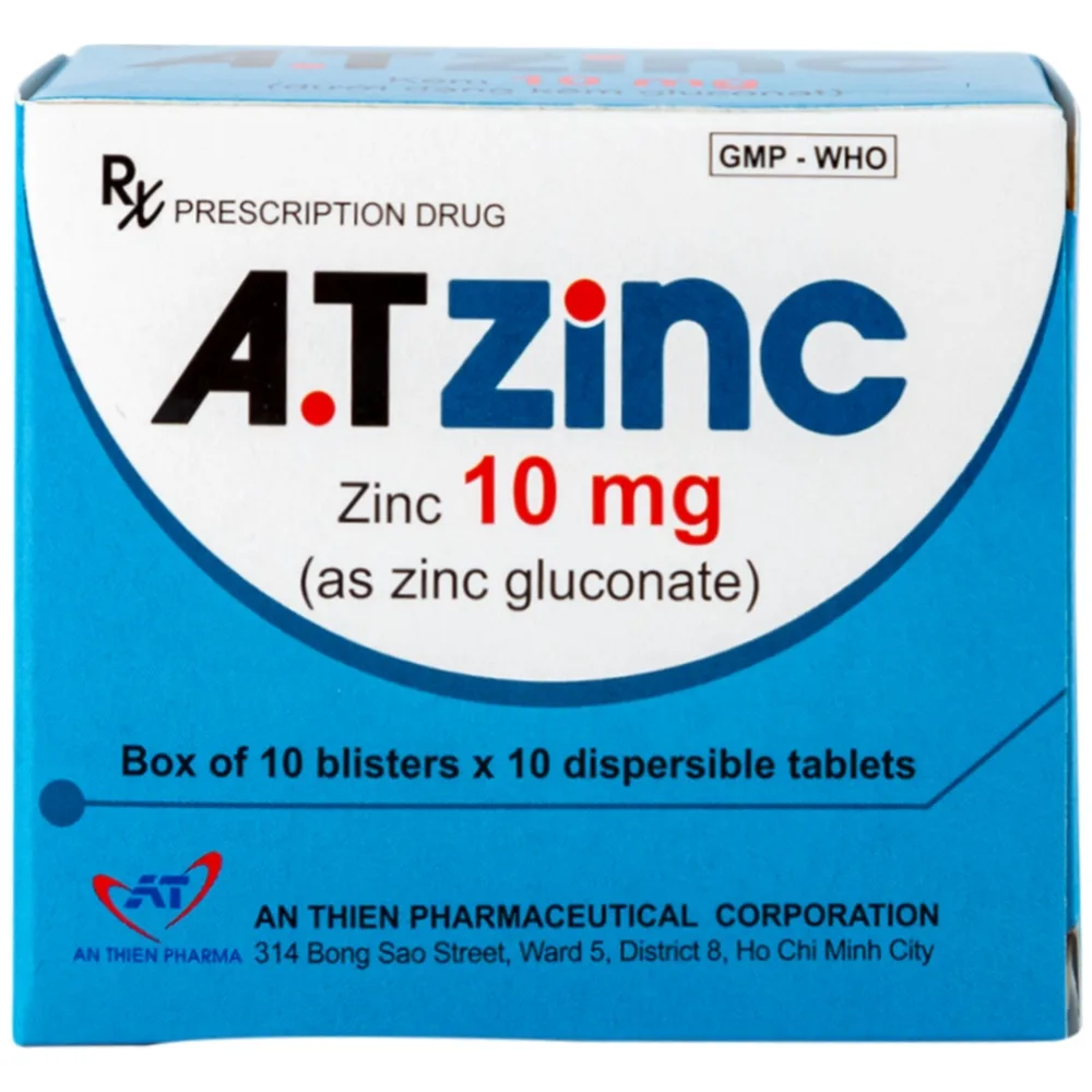 Hình ảnh Thuốc A.T Zinc 10mg An Thiên điều trị tiêu chảy kéo dài (10 vỉ x 10 viên)