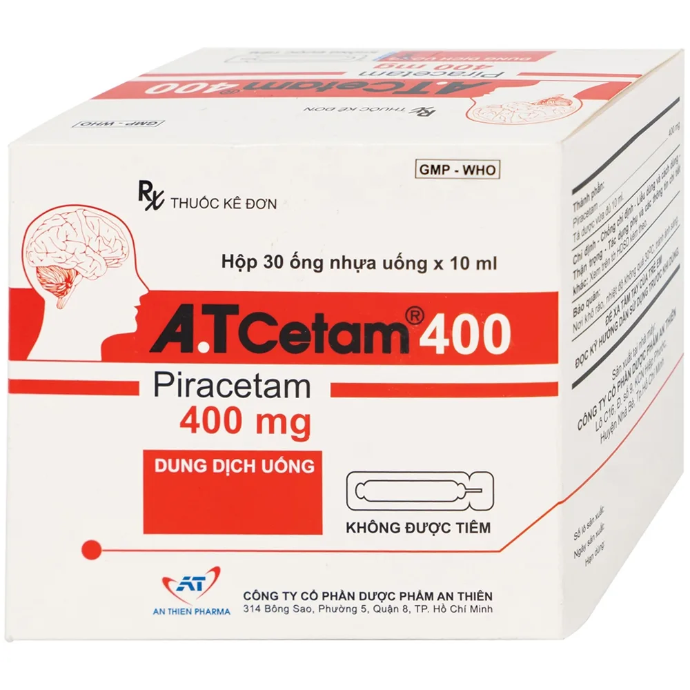 Hình ảnh Thuốc A.T Cetam 400 An Thiên điều trị chóng mặt, giật rung cơ, thiếu máu não, suy giảm nhận thức ở người già (30 ống x 10ml)