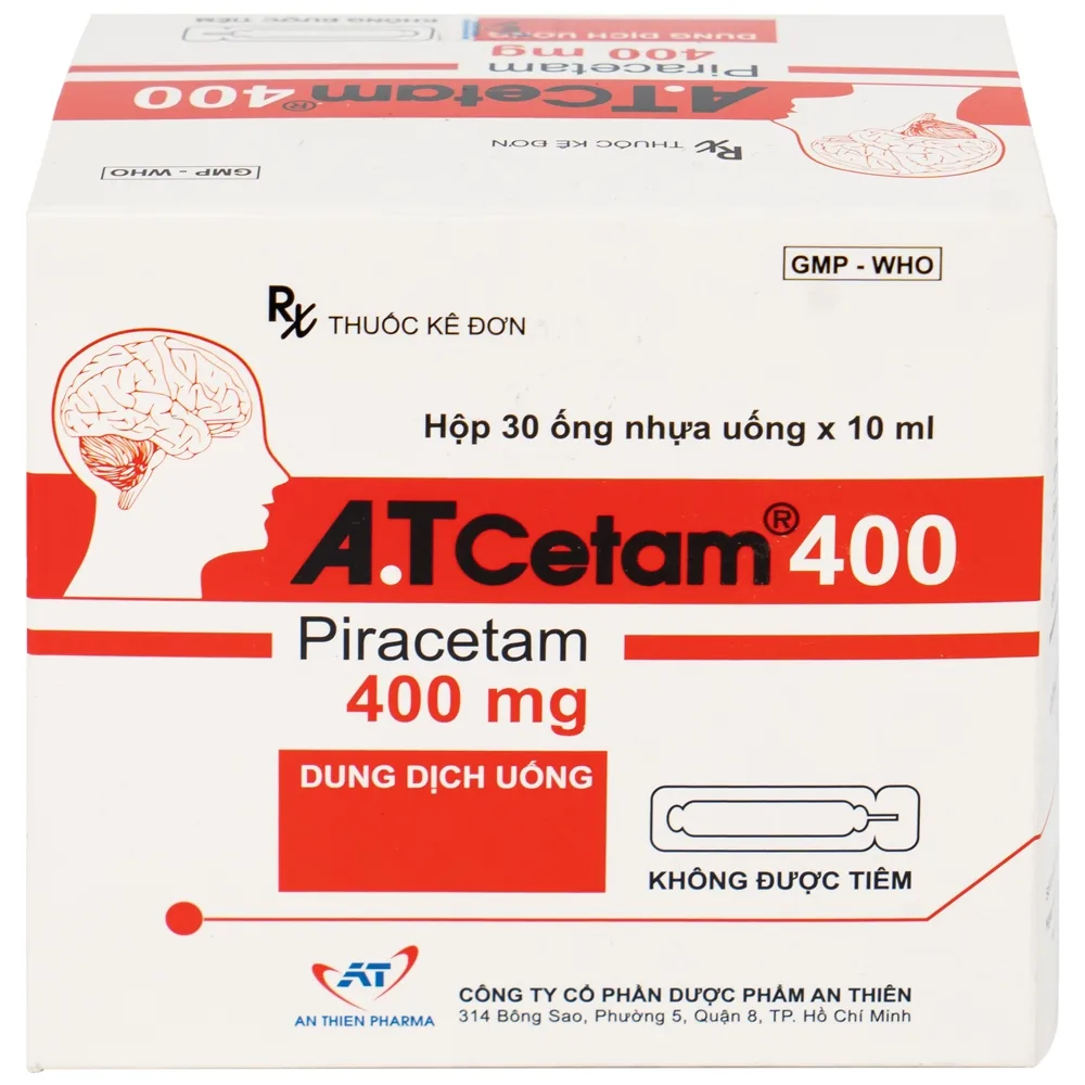Hình ảnh Thuốc A.T Cetam 400 An Thiên điều trị chóng mặt, giật rung cơ, thiếu máu não, suy giảm nhận thức ở người già (30 ống x 10ml)