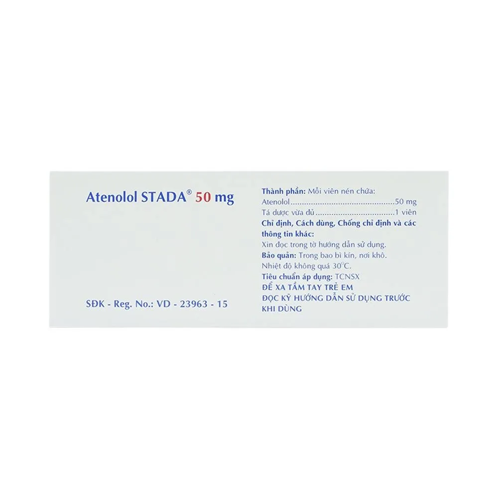 Hình ảnh Thuốc Atenolol Stada 50 mg Stada điều trị tăng huyết áp, đau thắt ngực (10 vỉ x 10 viên)