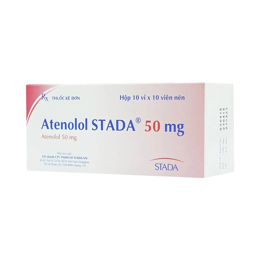 Hình ảnh Thuốc Atenolol Stada 50 mg Stada điều trị tăng huyết áp, đau thắt ngực (10 vỉ x 10 viên)
