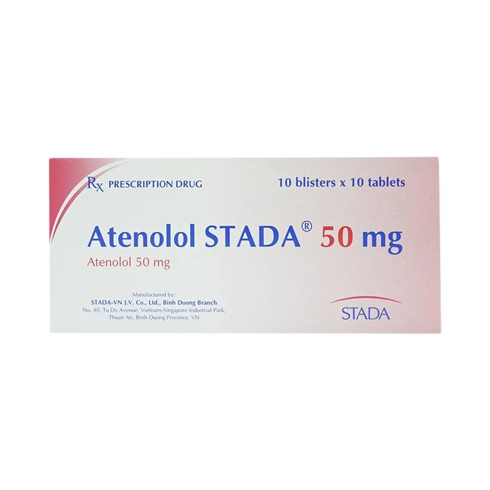 Hình ảnh Thuốc Atenolol Stada 50 mg Stada điều trị tăng huyết áp, đau thắt ngực (10 vỉ x 10 viên)