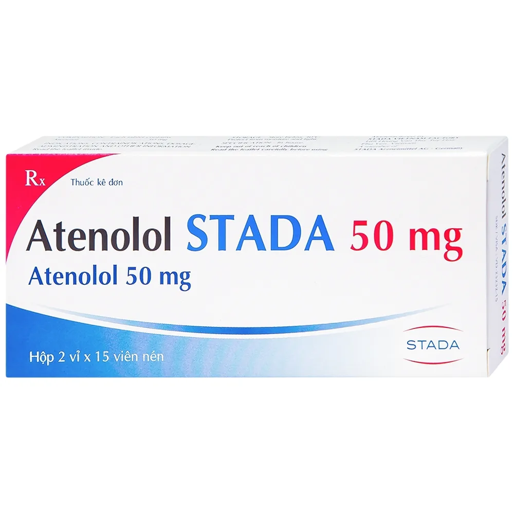 Hình ảnh Thuốc Atenolol Stada 50mg điều trị tăng huyết áp, đau thắt ngực (2 vỉ x 15 viên)