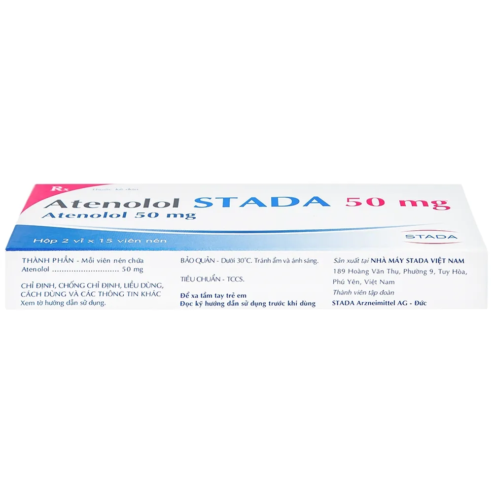 Hình ảnh Thuốc Atenolol Stada 50mg điều trị tăng huyết áp, đau thắt ngực (2 vỉ x 15 viên)