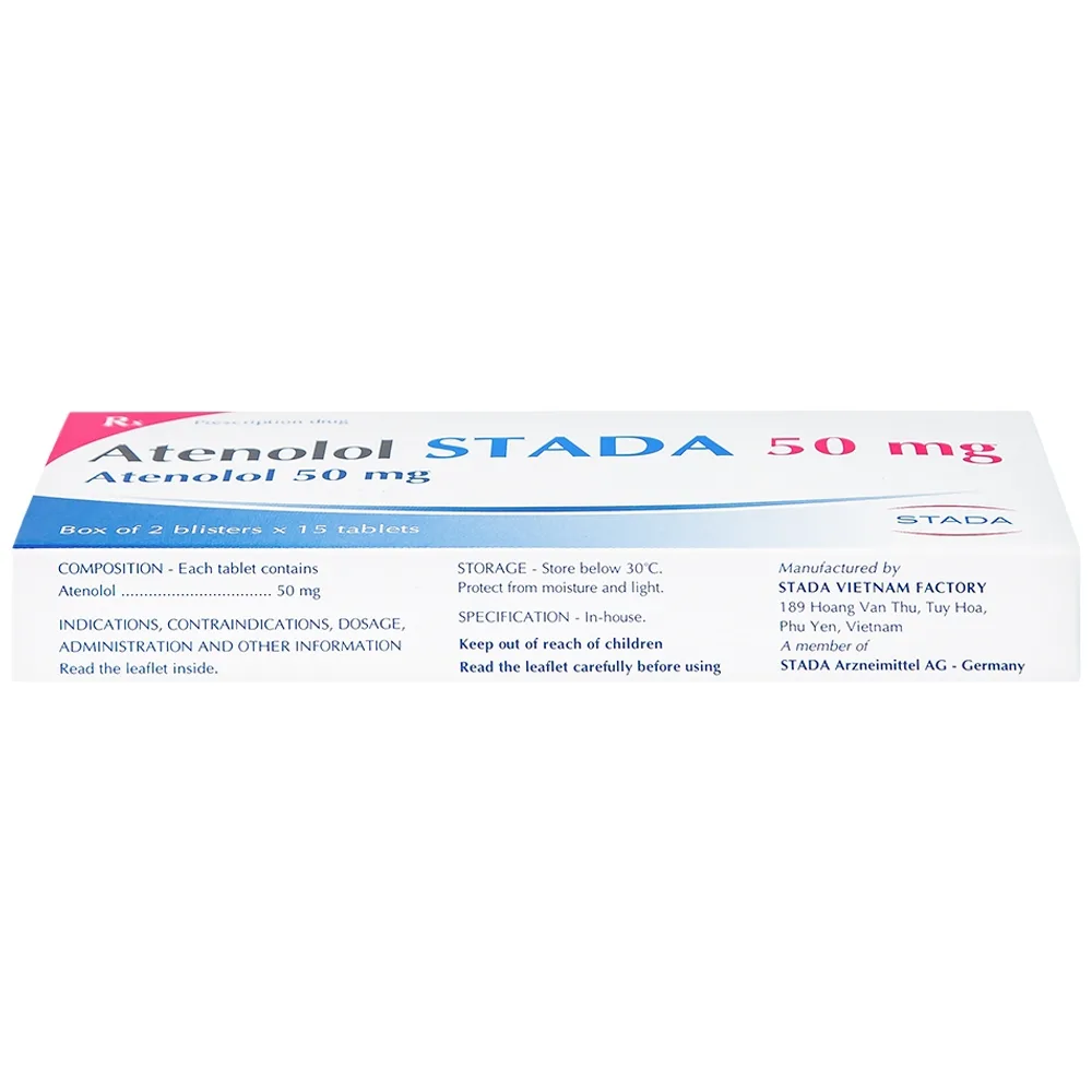 Hình ảnh Thuốc Atenolol Stada 50mg điều trị tăng huyết áp, đau thắt ngực (2 vỉ x 15 viên)