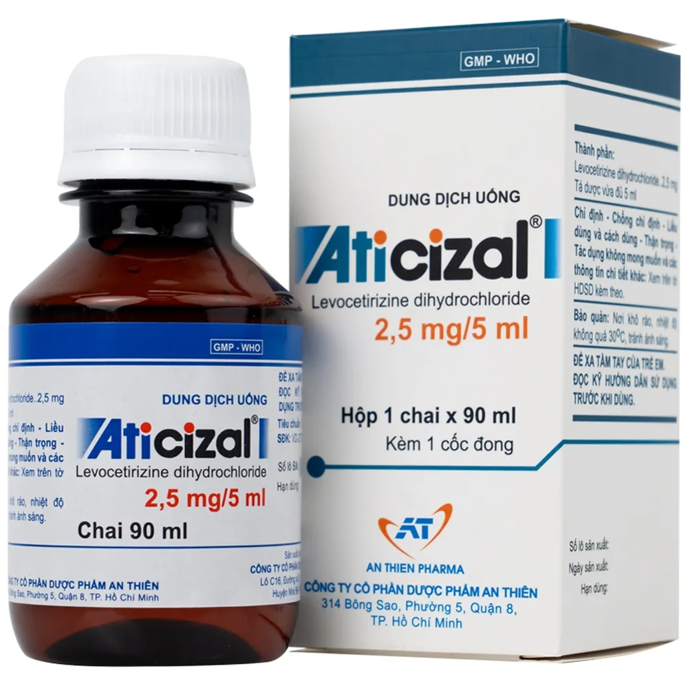 Hình ảnh Dung dịch uống Aticizal 2,5mg/5ml An Thiên điều trị triệu chứng viêm mũi dị ứng (90ml)
