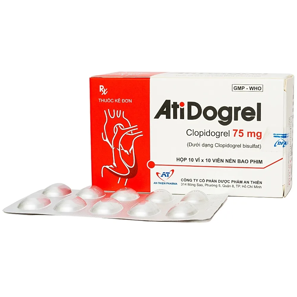 Hình ảnh Thuốc AtiDogrel 75mg An Thiên phòng xơ vữa khối huyết (10 vỉ x 10 viên)