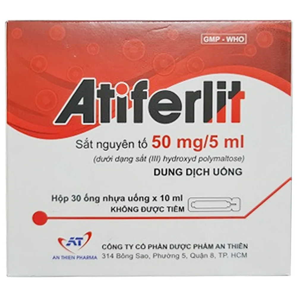 Hình ảnh Dung dịch uống Atiferlit 50mg/5ml An Thiên bổ sung sắt, điều trị thiếu máu do thiếu sắt (30 ống x 10ml)