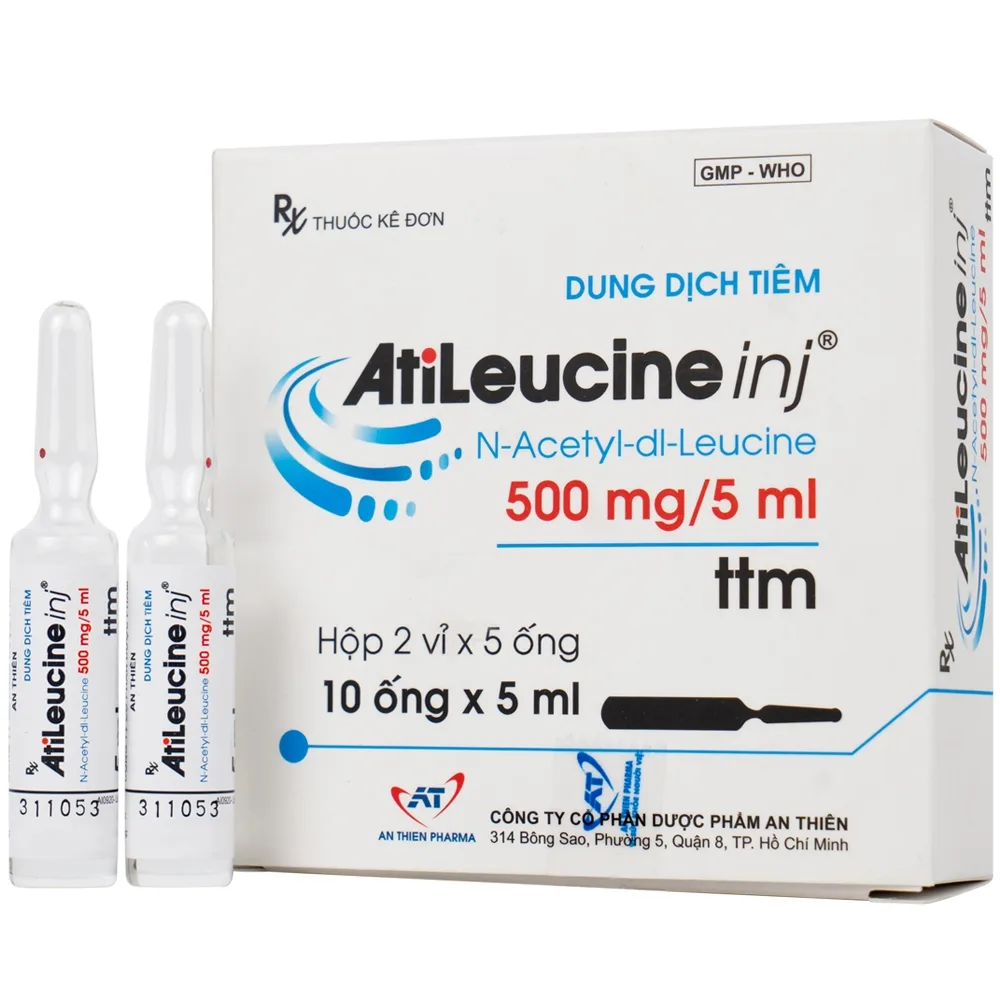 Hình ảnh Dung dịch tiêm AtiLeucine inj 500mg/5ml An Thiên điều trị triệu chứng cơn chóng mặt (2 vỉ x 5 ống)