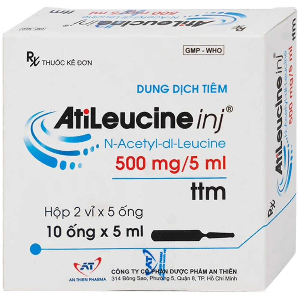 Hình ảnh Dung dịch tiêm AtiLeucine inj 500mg/5ml An Thiên điều trị triệu chứng cơn chóng mặt (2 vỉ x 5 ống)
