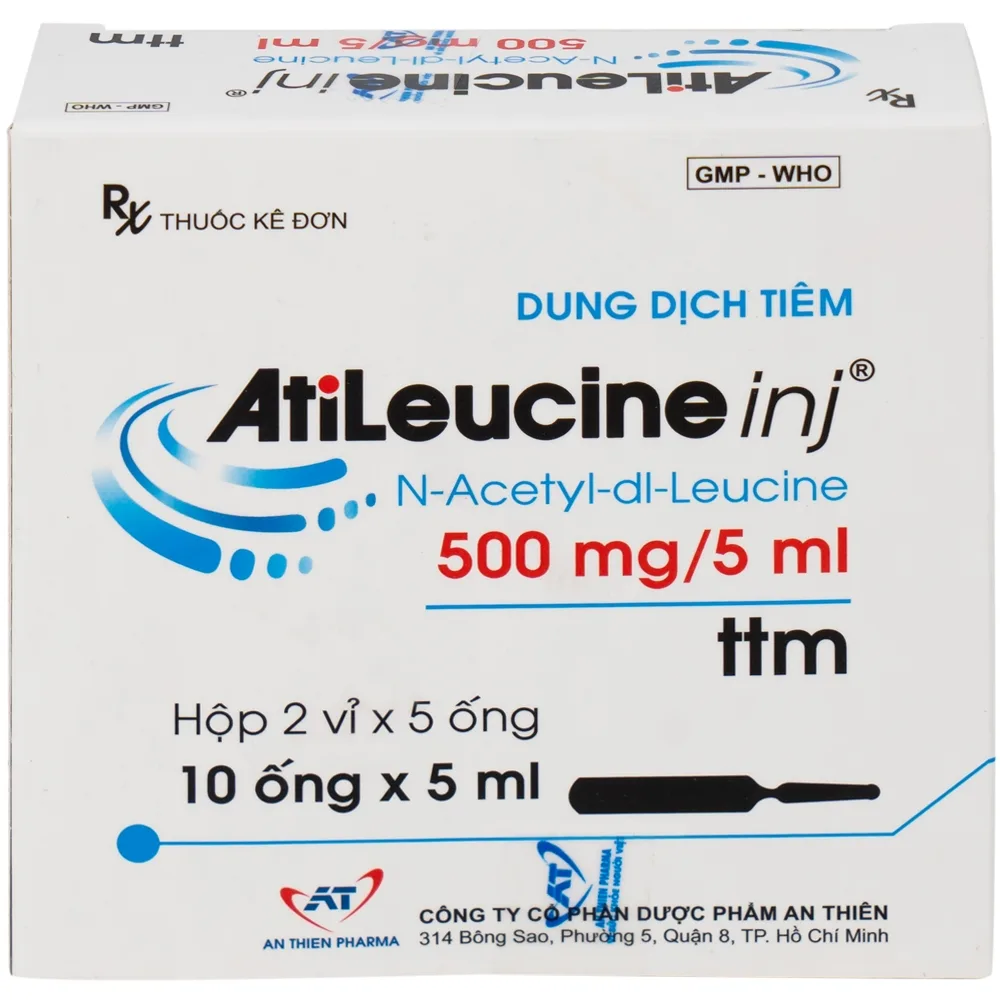 Hình ảnh Dung dịch tiêm AtiLeucine inj 500mg/5ml An Thiên điều trị triệu chứng cơn chóng mặt (2 vỉ x 5 ống)