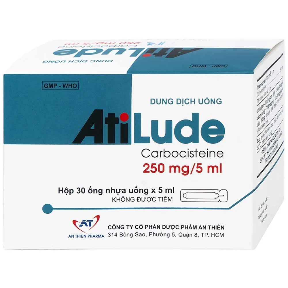 Hình ảnh Dung dịch uống AtiLude 250mg/5ml An Thiên tiêu nhầy, rối loạn đường hô hấp (6 vỉ x 5 ống x 5ml)