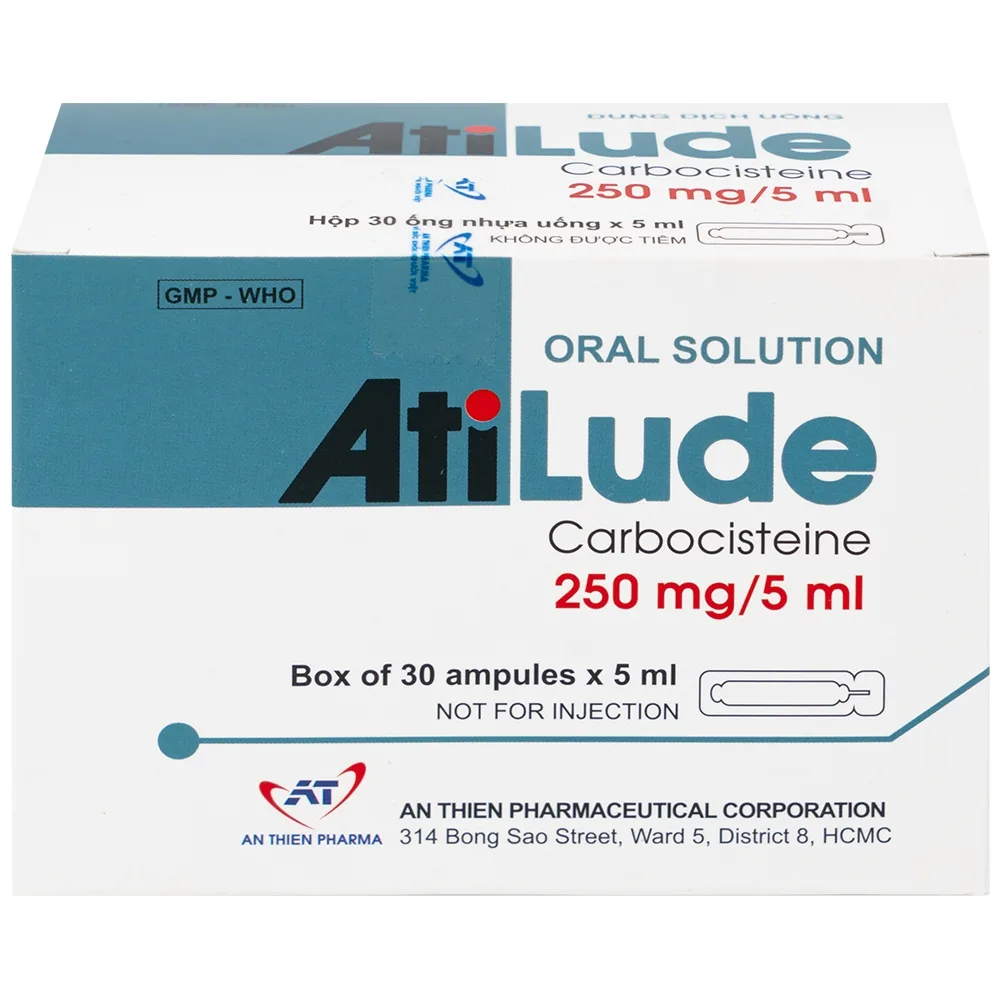 Hình ảnh Dung dịch uống AtiLude 250mg/5ml An Thiên tiêu nhầy, rối loạn đường hô hấp (6 vỉ x 5 ống x 5ml)
