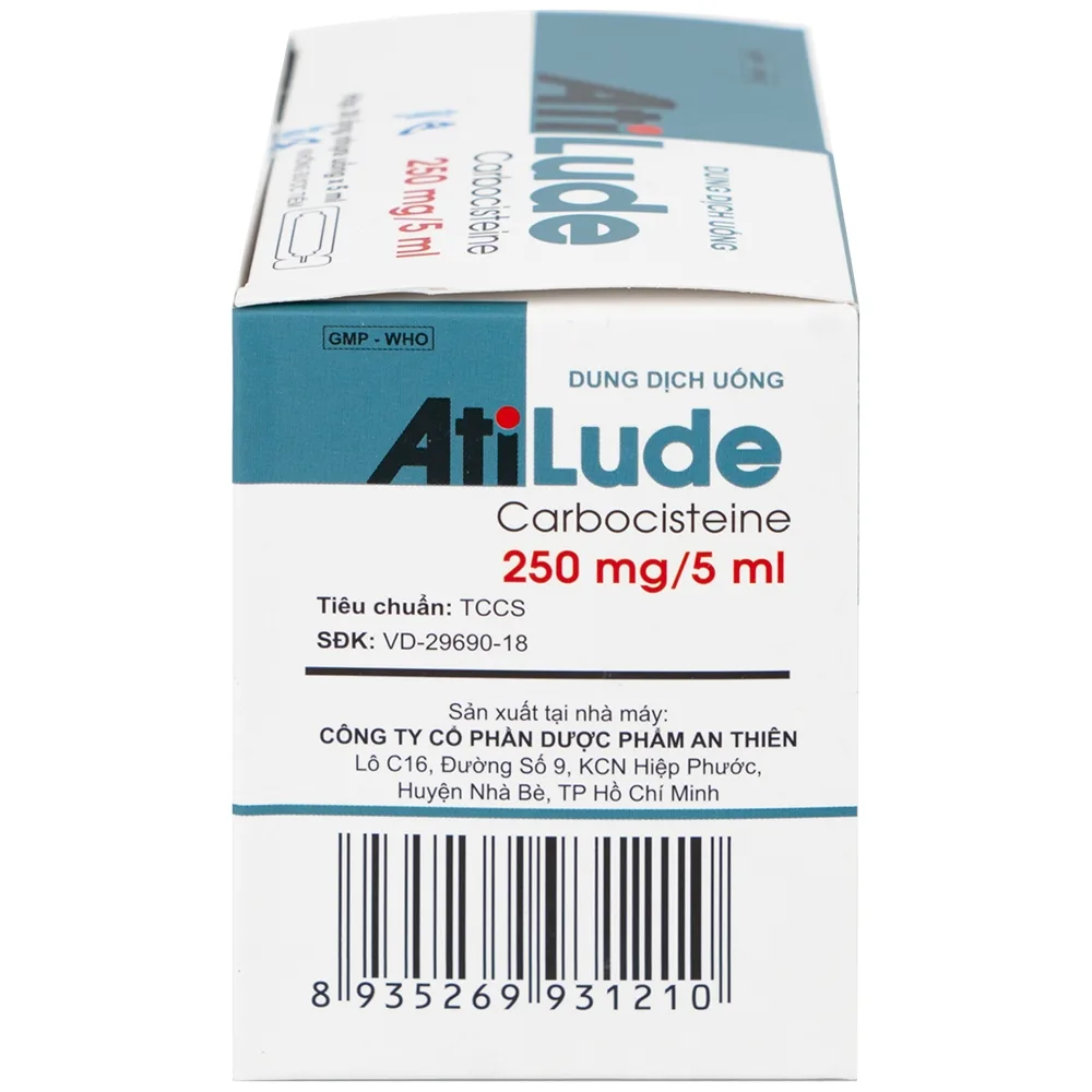 Hình ảnh Dung dịch uống AtiLude 250mg/5ml An Thiên tiêu nhầy, rối loạn đường hô hấp (6 vỉ x 5 ống x 5ml)