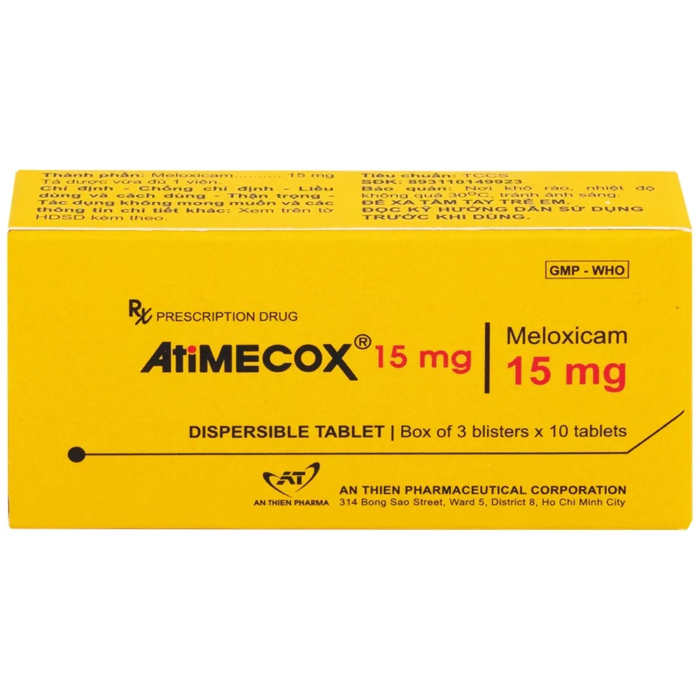 Hình ảnh Thuốc Atimecox 15mg An Thiên giảm các dấu hiệu và triệu chứng của viêm xương khớp (3 vỉ x 10 viên)