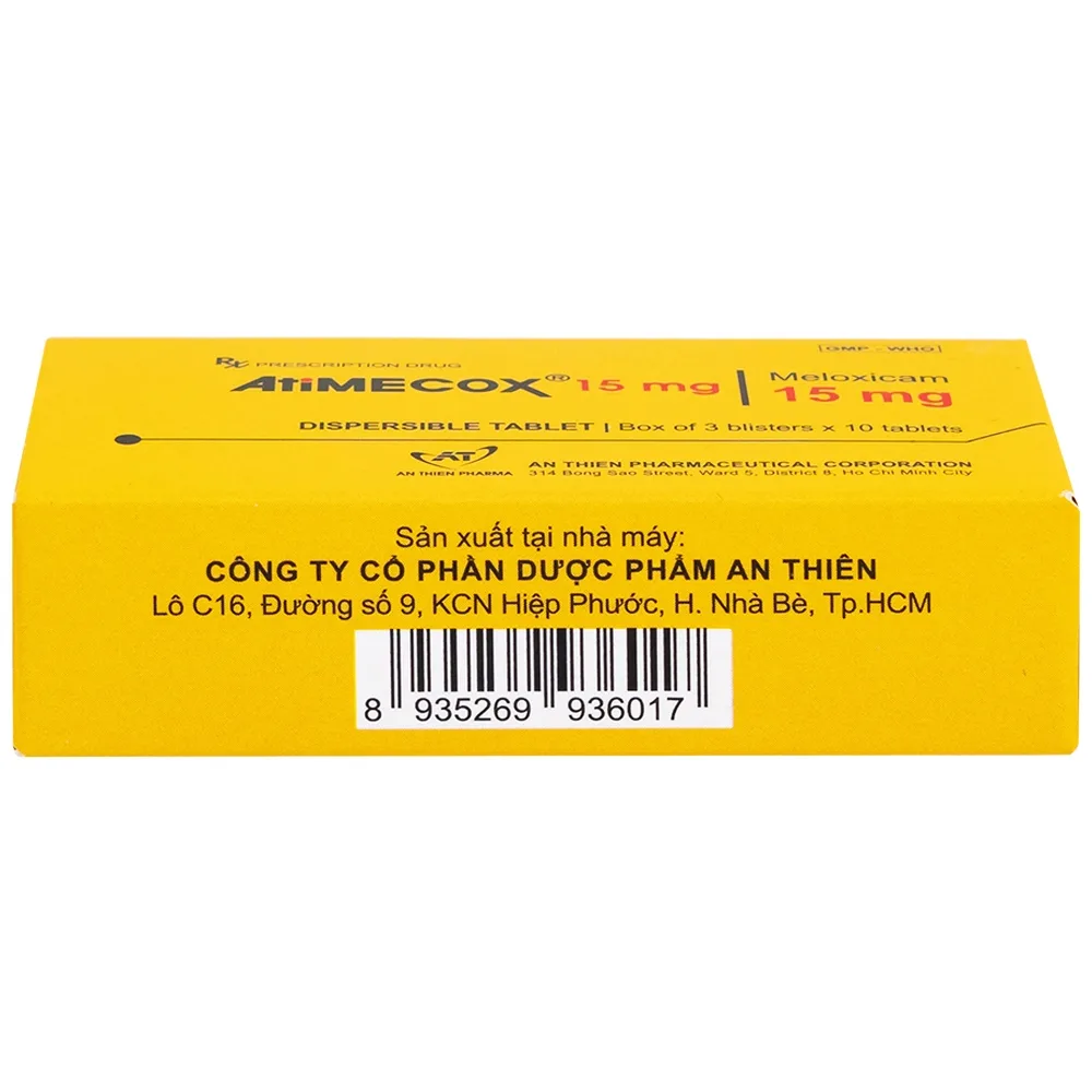 Hình ảnh Thuốc Atimecox 15mg An Thiên giảm các dấu hiệu và triệu chứng của viêm xương khớp (3 vỉ x 10 viên)
