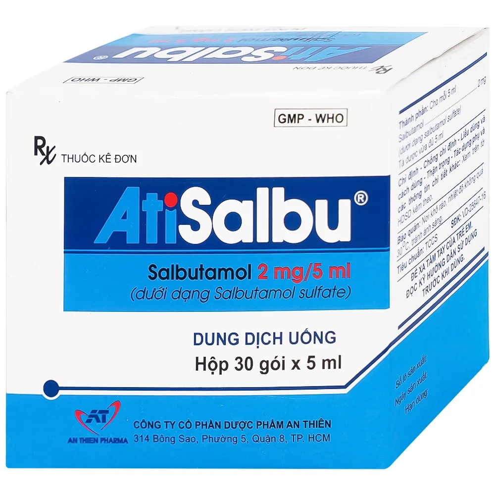 Hình ảnh Dung dịch uống Atisalbu 5ml An Thiên điều trị co thắt phế quản do hen, viêm phế quản mãn tính (30 gói)