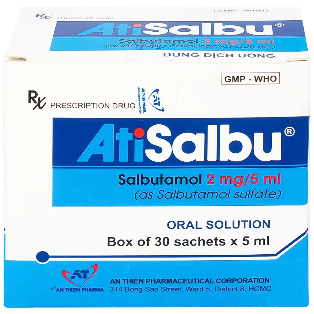 Hình ảnh Dung dịch uống Atisalbu 5ml An Thiên điều trị co thắt phế quản do hen, viêm phế quản mãn tính (30 gói)