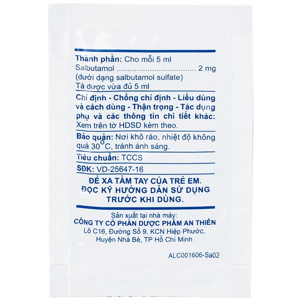 Hình ảnh Dung dịch uống Atisalbu 5ml An Thiên điều trị co thắt phế quản do hen, viêm phế quản mãn tính (30 gói)